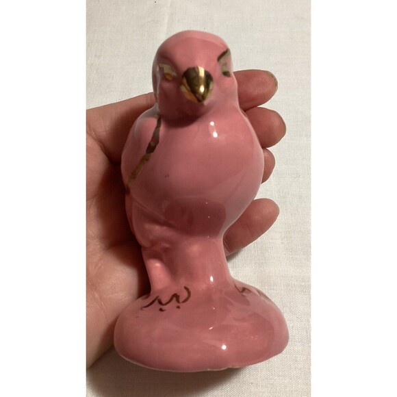 Baby Chick Mid Century Modern Bird Figurine Pink with Gold Details Hand Painted - Picture 9 of 11